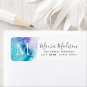 アクアパープルウォーターカラーモノグラム差出人住所 ラベル (インサイチュ)