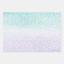 アクアパープルグラデーションウォーターカラーレオパード印刷 ラッピングペーパーシート