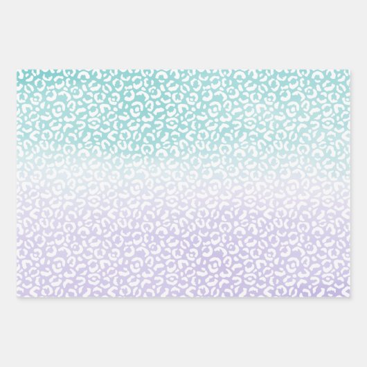 アクアパープルグラデーションウォーターカラーレオパード印刷 ラッピングペーパーシート (正面)