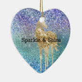 アクアパープルグリッタースパルクル金ゴールドユニコーン セラミックオーナメント (右)