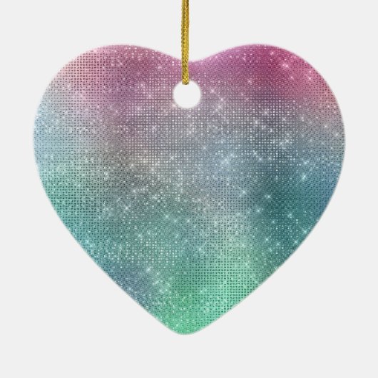 アクアパープルグリッタースパルクル金ゴールドユニコーン セラミックオーナメント (裏面)