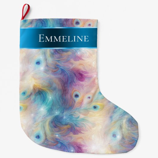 アクアパープルフローラ孔雀の羽クリスマス ラージクリスマスストッキング (正面)