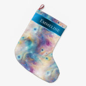 アクアパープルフローラ孔雀の羽クリスマス ラージクリスマスストッキング (正面 (吊り時))