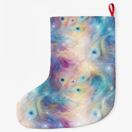 アクアパープルフローラ孔雀の羽クリスマス ラージクリスマスストッキング (裏面)