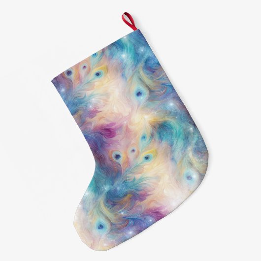 アクアパープルフローラ孔雀の羽クリスマス ラージクリスマスストッキング (裏面 (吊り時))