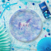 アクアパープルホワイトユニコーン誕生日 ペーパープレート (パーティー)