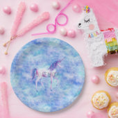 アクアパープルホワイトユニコーン誕生日 ペーパープレート (パーティー)