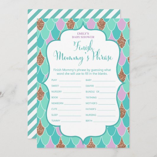 アクアパープルマーメイドベビーシャワーゲーム招待状 招待状 (正面/裏面)