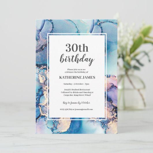 アクアパープル金ゴールド誕生日パーティーへの招待 招待状 (スタンド正面)