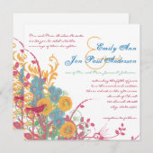 アクアビーズワックスラズベリーワイルドフラワーバード結婚ズ 招待状 (正面/裏面)