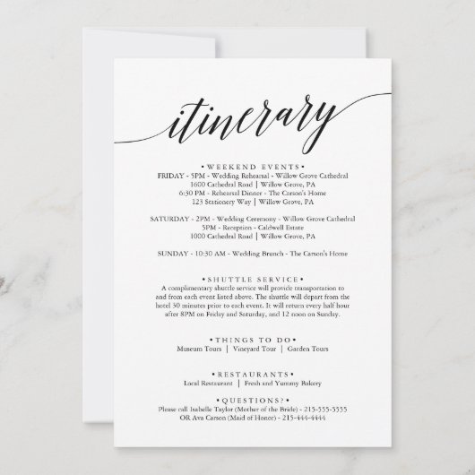 アクアビーチカリブのウェルカムレター&旅程 (裏面)