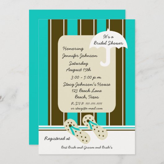 アクアビーチテーマブライダルシャワー招待 招待状 (正面/裏面)