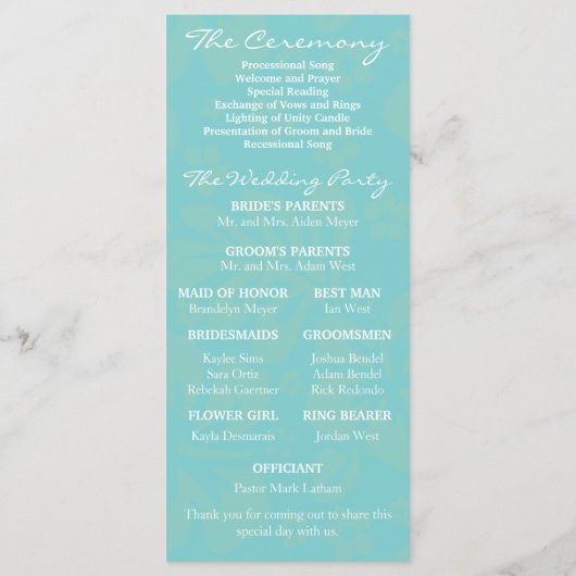 アクアビーチフラワーズ結婚式 プログラム (裏面)