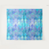 アクアピアセント&金ゴールドマーメイドスケールパターン タペストリー (正面(横))