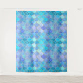 アクアピアセント&金ゴールドマーメイドスケールパターン タペストリー (正面)