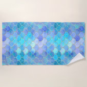 アクアピアセント&金ゴールドマーメイドスケールパターン ビーチタオル (正面)