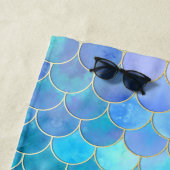 アクアピアセント&金ゴールドマーメイドスケールパターン ビーチタオル (インサイチュ)