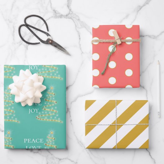 アクアピカラフルンク金ゴールドピースラブジョイ ラッピングペーパーシート (正面)