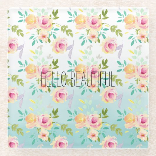 アクアピグラデーションックイエローフローラ ガラスコースター (正面)