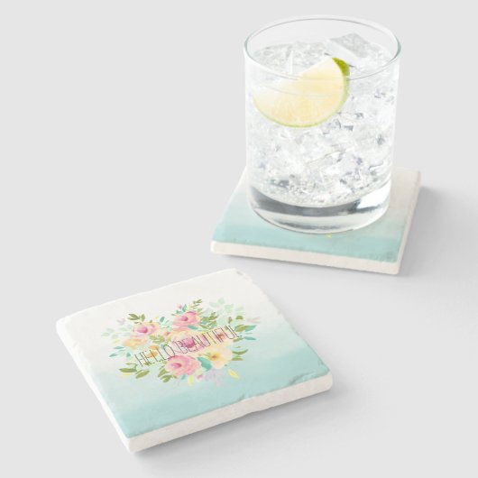 アクアピグラデーションックイエローフローラ ストーンコースター (横)