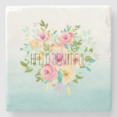 アクアピグラデーションックイエローフローラ ストーンコースター (正面)