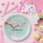 アクアピンクさくらんぼブロッサムフローラ      ペーパープレート (パーティー)