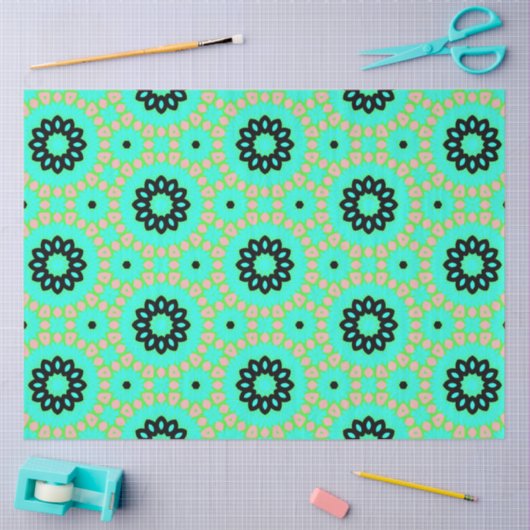 アクアピンクとブラックのフローラデコページ 薄葉紙 (クラフト)