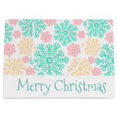 アクアピンクと金ゴールドの雪片クリスマス ラージペーパーバッグ (正面)