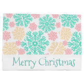 アクアピンクと金ゴールドの雪片クリスマス ラージペーパーバッグ (裏面)