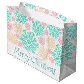 アクアピンクと金ゴールドの雪片クリスマス ラージペーパーバッグ (裏面アングル)
