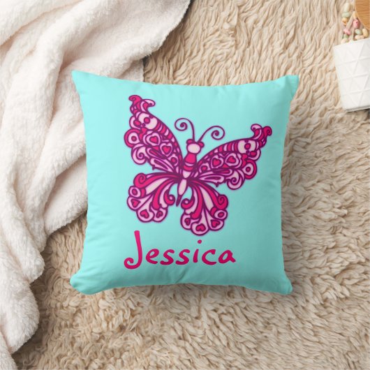 アクアピンクの女の子が蝶クッション枕と呼ばれる クッション (ブランケット)