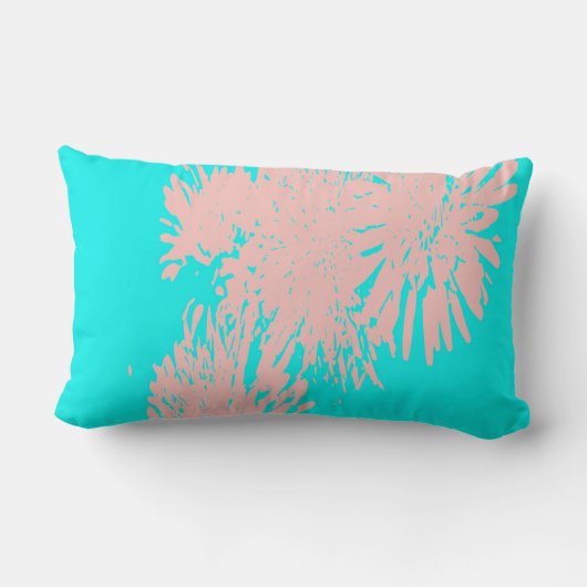アクアピンクアブストラクトフラワー抽象芸術装飾用クッション ランバークッション (裏面)