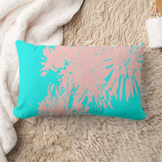 アクアピンクアブストラクトフラワー抽象芸術装飾用クッション ランバークッション (ブランケット)