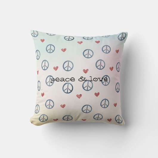 アクアピンクイエロー絞り染めピースサインとハート クッション (正面)