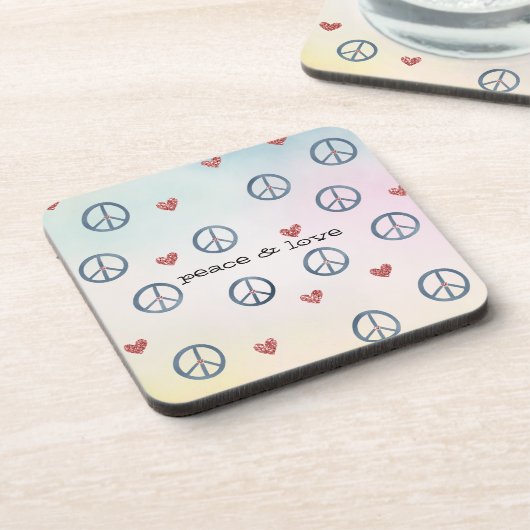 アクアピンクイエロー絞り染めピースサインとハート コースター (左側)