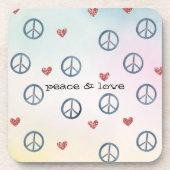 アクアピンクイエロー絞り染めピースサインとハート コースター (正面)