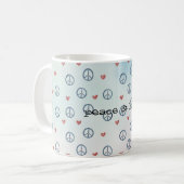 アクアピンクイエロー絞り染めピースサインとハート コーヒーマグカップ (正面左)