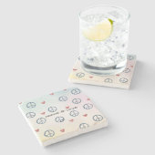 アクアピンクイエロー絞り染めピースサインとハート ストーンコースター (横)