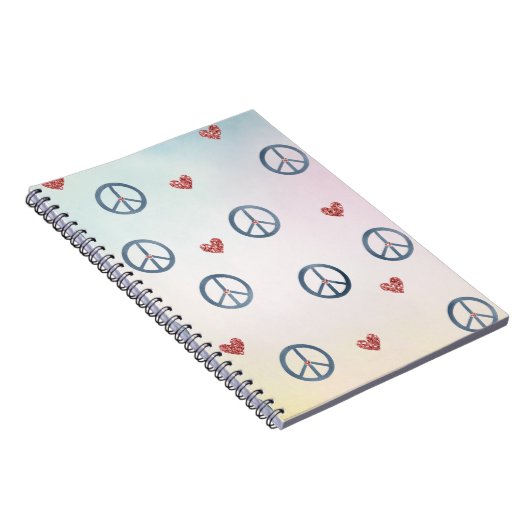 アクアピンクイエロー絞り染めピースサインとハート ノートブック (右側)