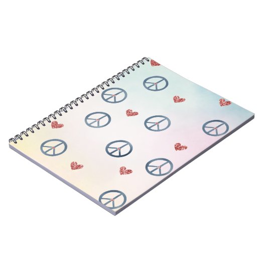 アクアピンクイエロー絞り染めピースサインとハート ノートブック (左側)