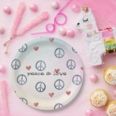 アクアピンクイエロー絞り染めピースサインとハート ペーパープレート (パーティー)