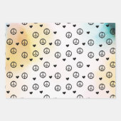 アクアピンクイエロー絞り染めピースサイン(ハート付) ラッピングペーパーシート (正面3)