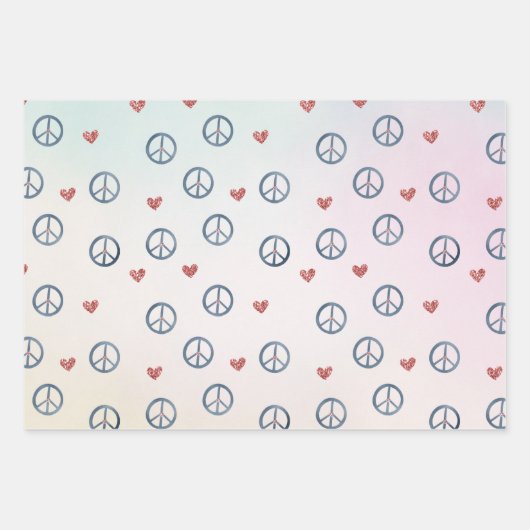 アクアピンクイエロー絞り染めピースサイン(ハート付) ラッピングペーパーシート (正面)