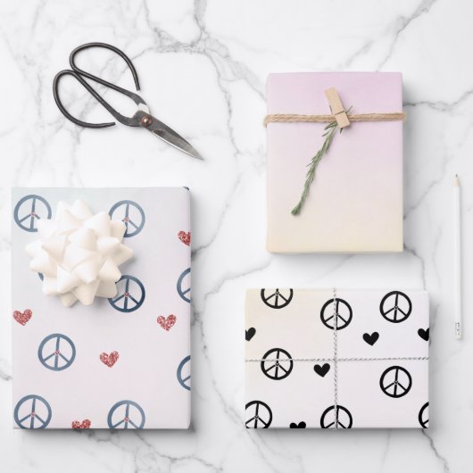 アクアピンクイエロー絞り染めピースサイン(ハート付) ラッピングペーパーシート (正面)