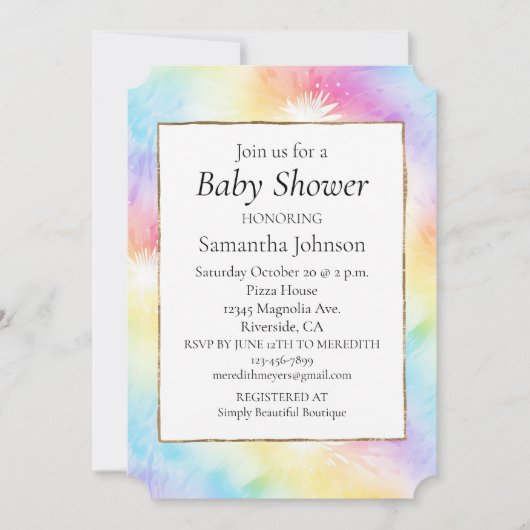 アクアピンクイエロー絞り染めベビーシャワー 招待状 (正面)