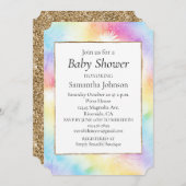 アクアピンクイエロー絞り染めベビーシャワー 招待状 (正面/裏面)