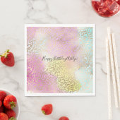 アクアピンクイエロー金ゴールドヒョウ印刷ウォーターカラー スタンダードランチョンナプキン (インサイチュ)