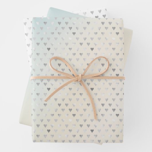 アクアピンククリーム絞り染めシルバーハート ラッピングペーパーシート (インサイチュ)