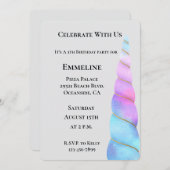 アクアピンクパープルユニコーン誕生日 招待状 (正面/裏面)