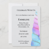 アクアピンクパープルユニコーン誕生日 招待状 (正面)